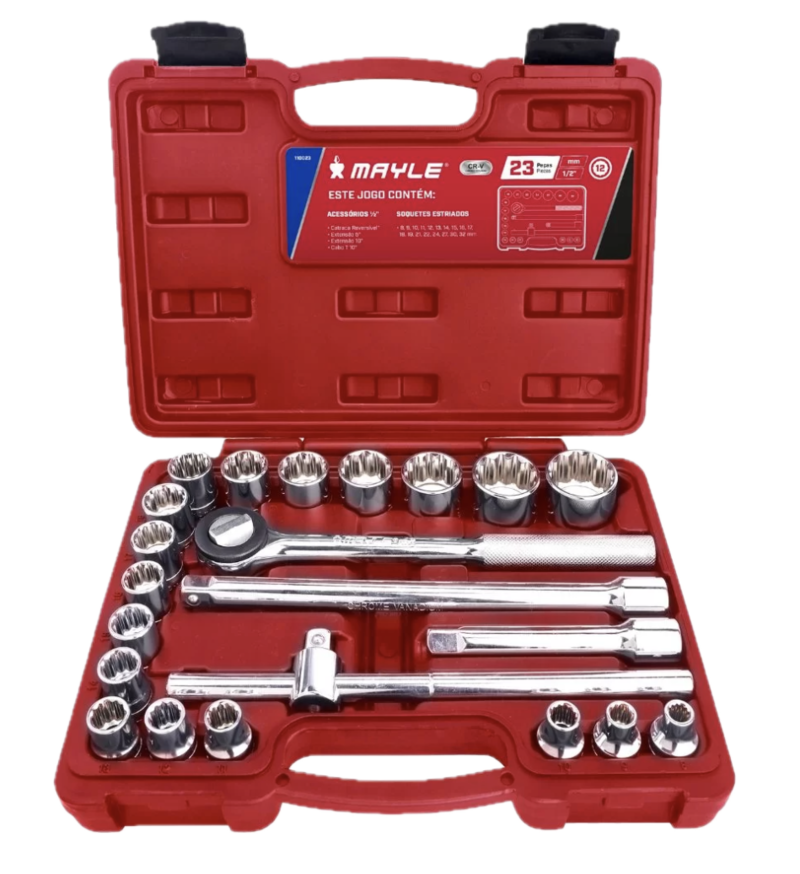 Jogo de Soquete Estriado enc 1/2" 23pçs (8 - 32mm) 110023 MAYLE